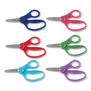fiskars kids scissors, pointed tip, 5" long, 1.75" cut length, straight handle, randomly assorted handle color
