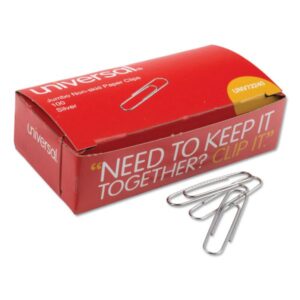 universal paper clips, jumbo, nonskid, silver, 100 clips/box, 10 boxes/pack
