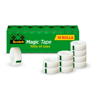 scotch magic tape, invisible, 3/4 in. x 1000 in., 10 tape rolls, clear, school supplies and college essentials for students and teachers