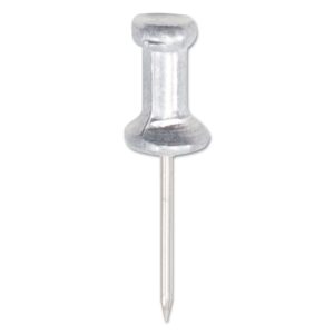 gem aluminum head push pins, aluminum, silver, 0.63", 100/box